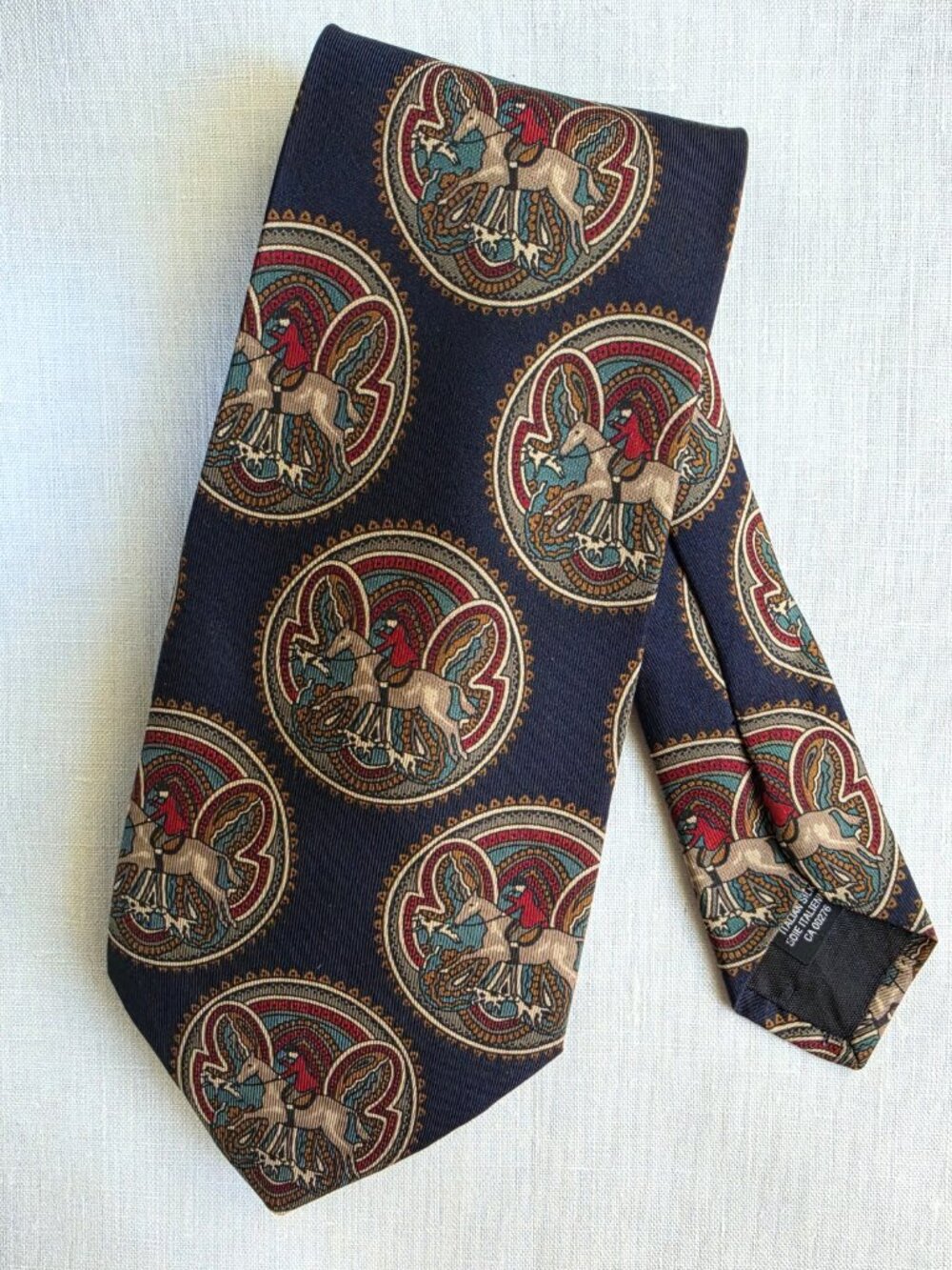 Vtg Chaps Ralph Lauren Italian Silk Tie Fox Hunt Equestrian Horse Rider Hounds